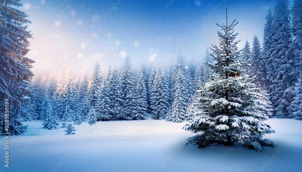Winter forest with snow and christmas tree. 3d rendering. Winter forest with snow and christmas tree. 3d rendering.