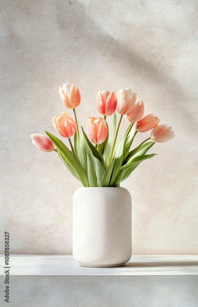 Fototapeta premium Minimalist vase with branches and a white cup on a wooden table in a serene setting
