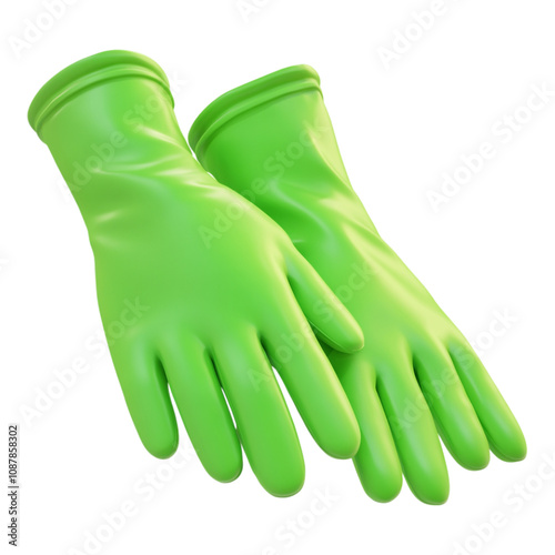 3d green Rubber Gloves against transparent background for Cleaning or Safety Themes