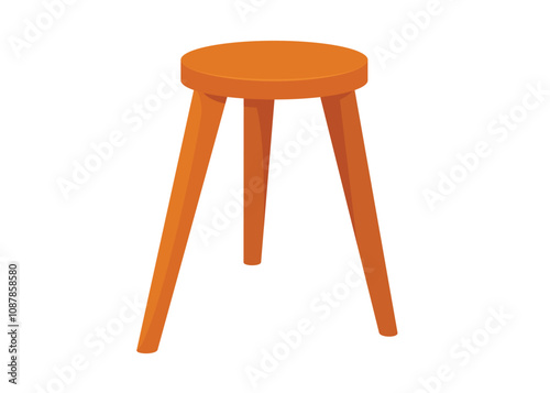 Wooden three legged stool icon. Clipart image isolated on white background.