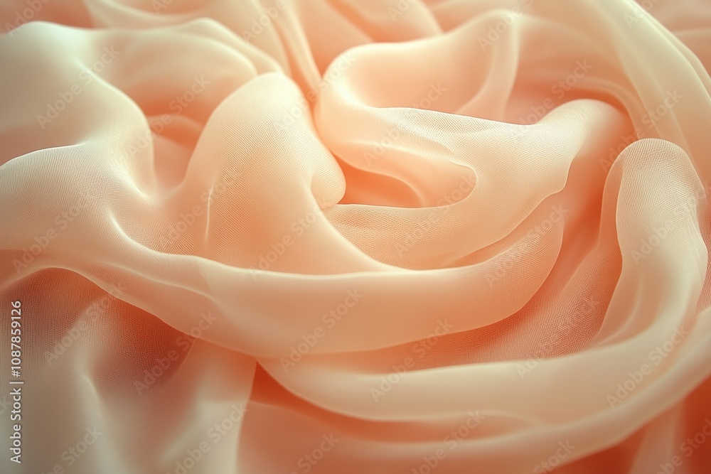 Soft peach-colored fabric folds in close-up view Soft peach-colored fabric folds in close-up view