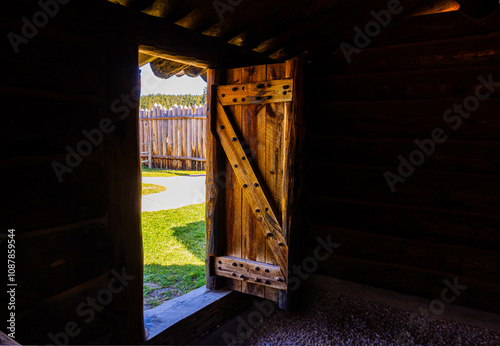 Foto Interior of Original Log Houses inside of Replica of Historic Gordon Stockade, C