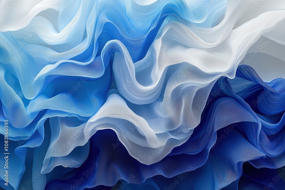 Fototapeta premium Abstract wavy blue and white fabric-like layers