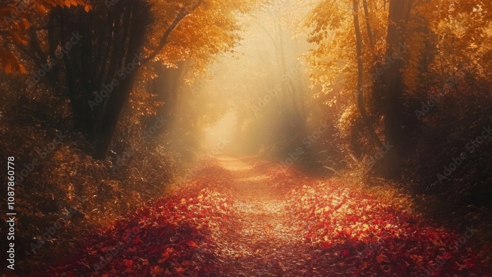 Sunlit Autumn Forest Path with Fallen Leaves Sunlit Autumn Forest Path with Fallen Leaves