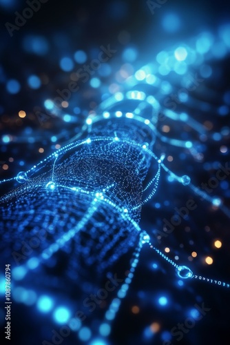 Abstract digital network of blue glowing nodes and connections in a dark envi...