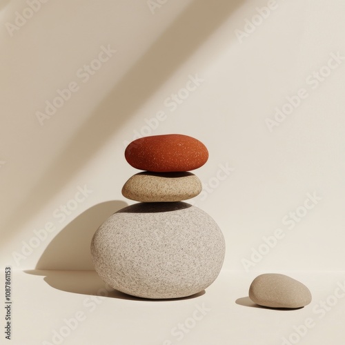A stack of smooth stones in various colors placed on a soft surface with gent...