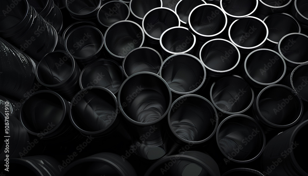 Black steel pipe for construction materials, steel, which is a group of construction steel products, 6 meters long, concept image or sample image of a steel product Black steel pipe for construction materials, steel, which is a group of construction steel products, 6 meters long, concept image or sample image of a steel product