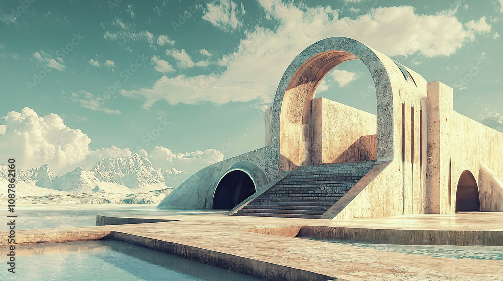 Naklejka premium the cuntry, generative ai, landscape, architecture, curtoone, chasny house, background, art nouveau, city, skyline, skyscraper, building, water, lake, nature, autumn, river, sky, tree, reflection,