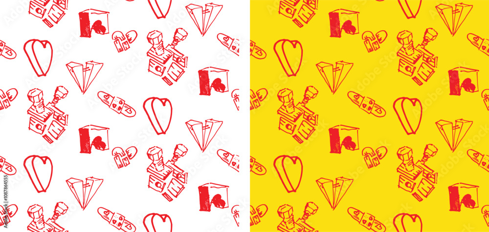 Hand drawn doodle heart pattern background. Love you pattern. 100% vector file