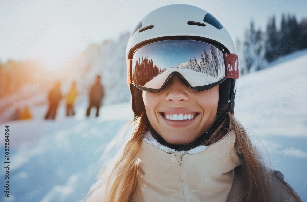 Smiling skier enjoys a sunny day on the snowy slopes Smiling skier enjoys a sunny day on the snowy slopes
