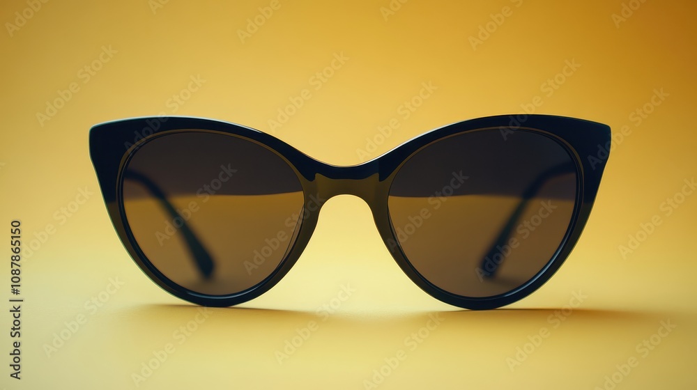 Stylish Black Sunglasses Displayed on a Soft Pastel Yellow Background Perfect for Summer Fashion Use Stylish Black Sunglasses Displayed on a Soft Pastel Yellow Background Perfect for Summer Fashion Use