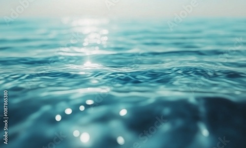 Abstract water surface with bubbles and light reflections in a serene blue tone