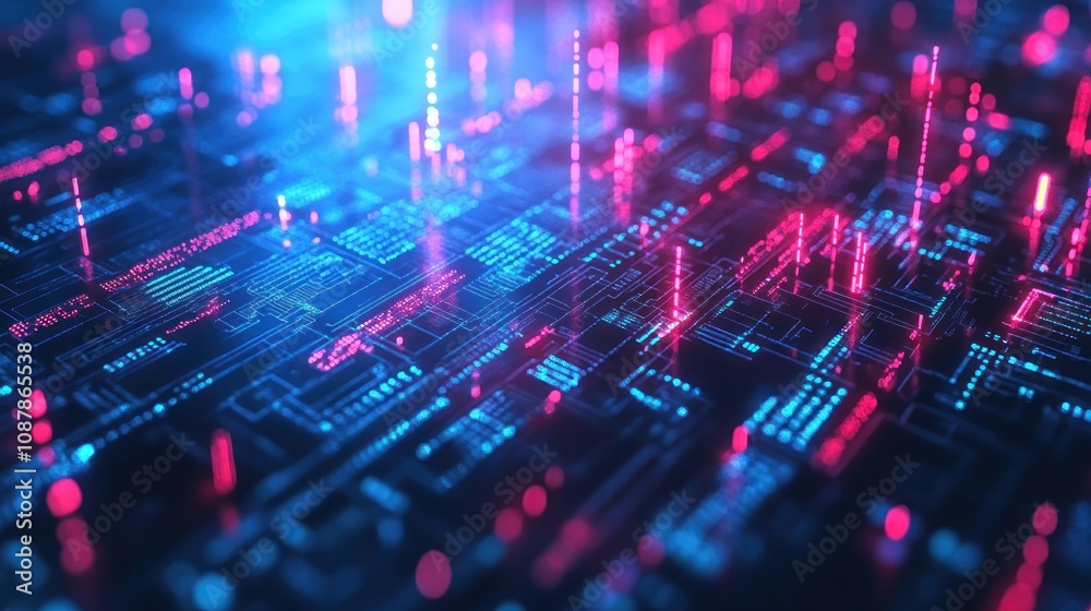 Abstract Digital Circuitry: Neon Glow in Cyberspace Abstract Digital Circuitry: Neon Glow in Cyberspace