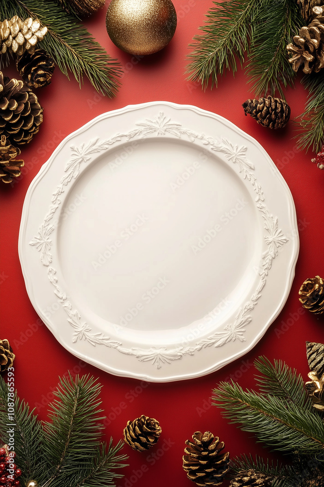 Christmas frame wallpaper with plate, background top view