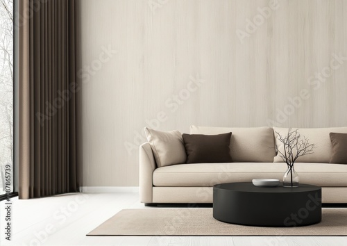 Modern living room design with neutral colors and minimalistic decor featurin...