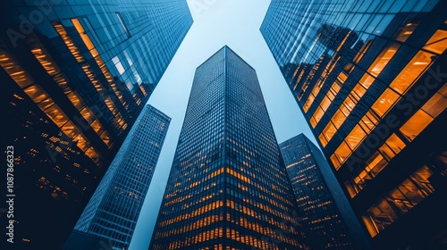 Wallpaper Mural Towering skyscrapers with golden reflections at sunset in low-angle view Torontodigital.ca