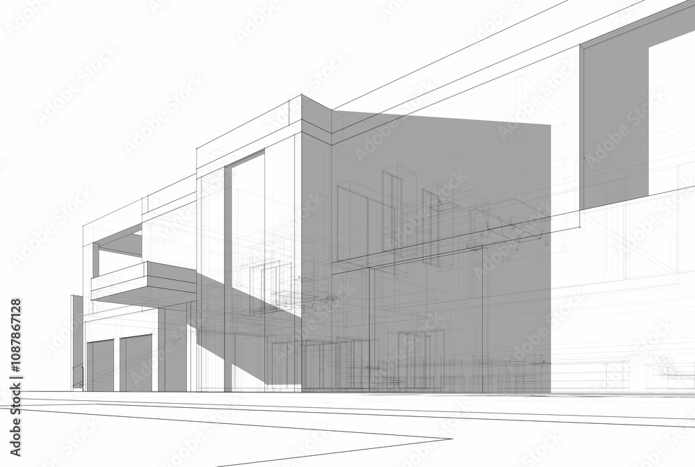 House building sketch architecture 3d rendering House building sketch architecture 3d rendering