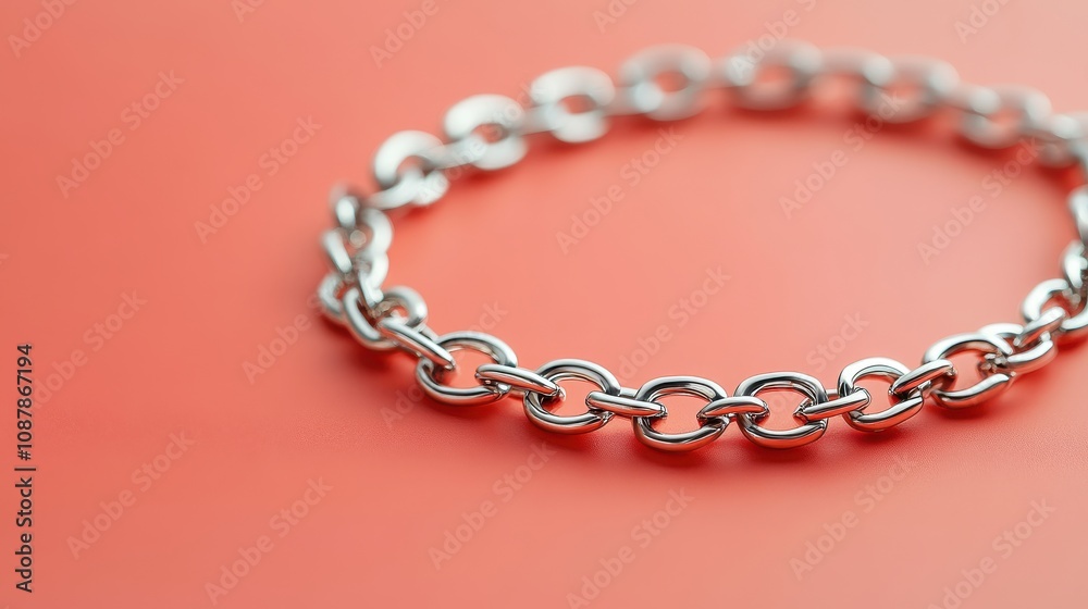 Elegant Simple Silver Bracelet Displayed on a Soft Pastel Coral Background for Jewelry Promotion and Fashion Showcases Elegant Simple Silver Bracelet Displayed on a Soft Pastel Coral Background for Jewelry Promotion and Fashion Showcases