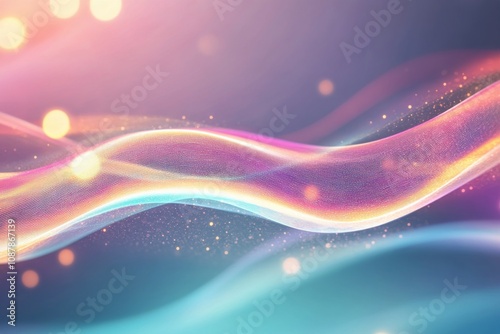 Colorful abstract waves with soft glows and sparkles create a dreamy atmosphere