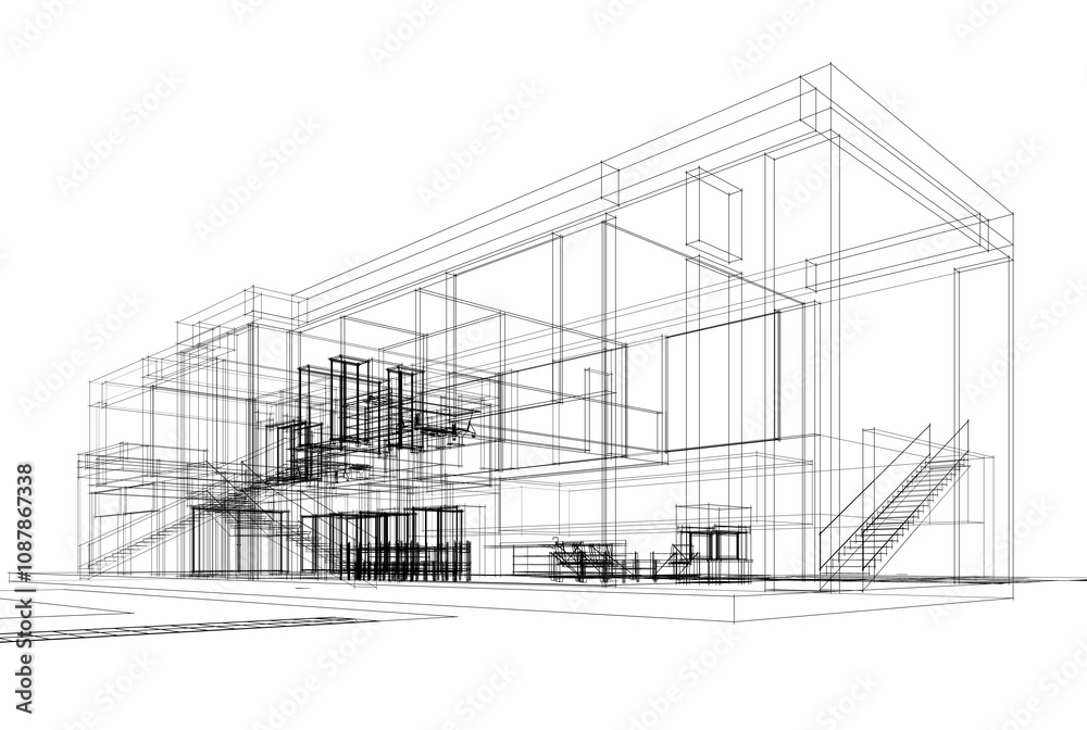 House building sketch architecture 3d rendering House building sketch architecture 3d rendering