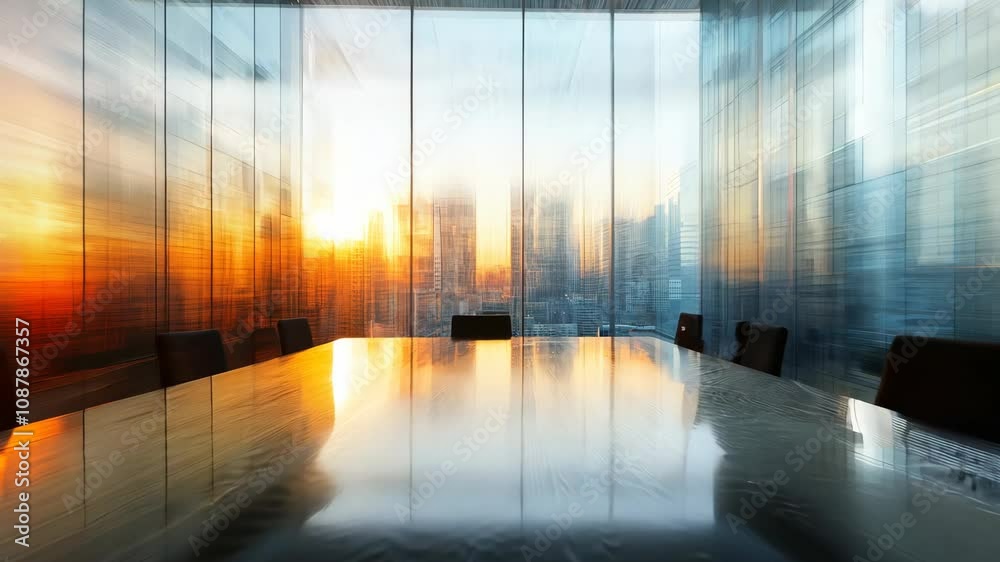 Blurry shot of minimalist corporate boardroom using tiltshift graphy to focus on the sleek table while the background fades into soft abstraction 4K Video