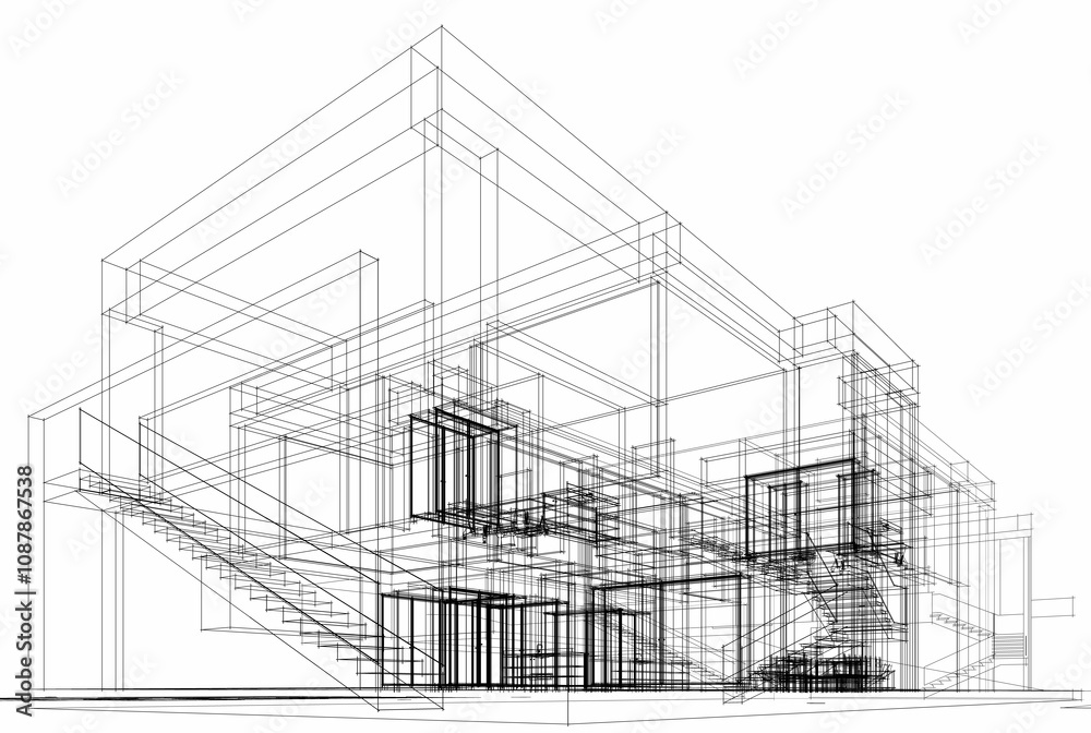 House building sketch architecture 3d rendering House building sketch architecture 3d rendering