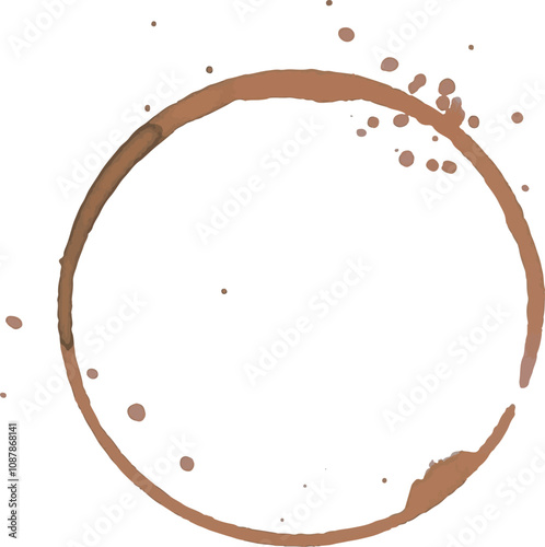 Coffee cup stain and drops, brown trace of mug, design element isolated on white