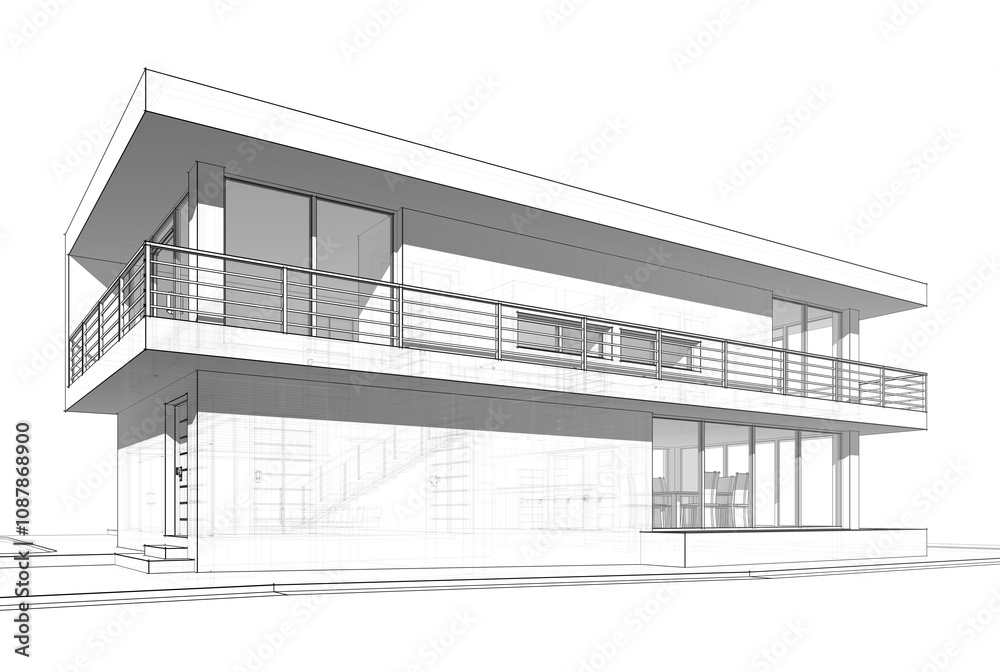 House building architectural drawing 3d illustration House building architectural drawing 3d illustration