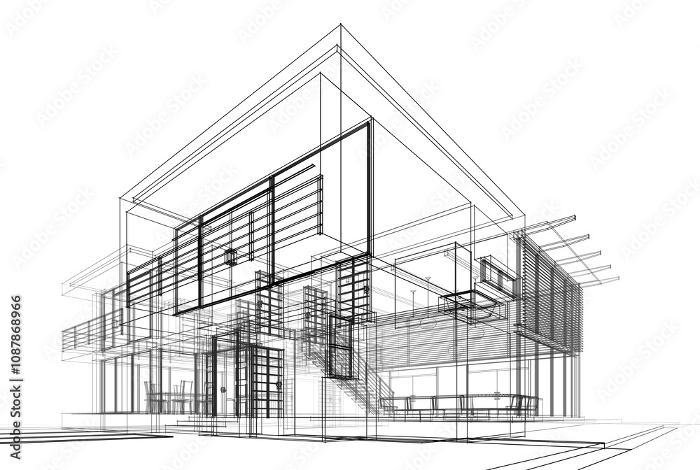 House building architectural drawing 3d illustration House building architectural drawing 3d illustration