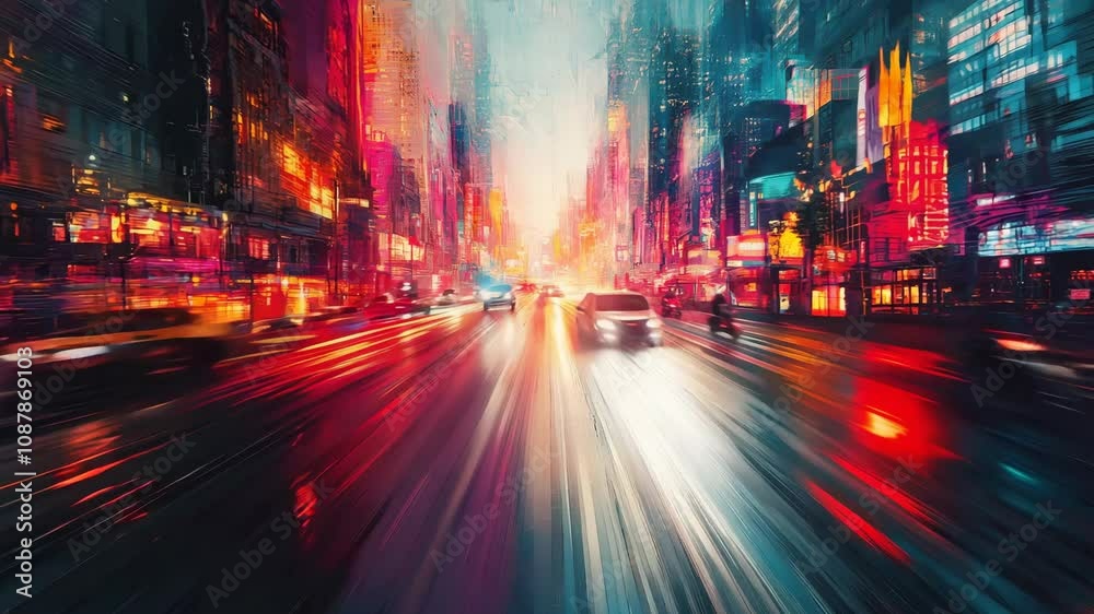 An abstract cityscape ed in vibrant colors and overlapping lines that is dynamic and energetic 4K Video An abstract cityscape ed in vibrant colors and overlapping lines that is dynamic and energetic 4K Video