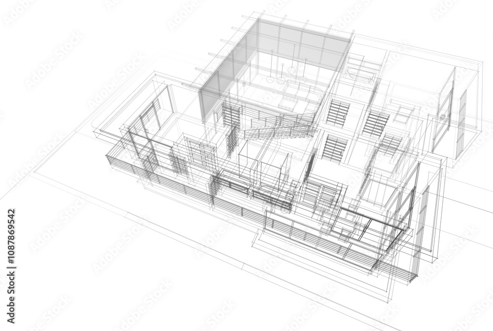 House building architectural drawing 3d illustration House building architectural drawing 3d illustration