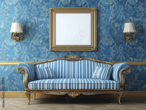 Elegant Blue Striped Sofa G...