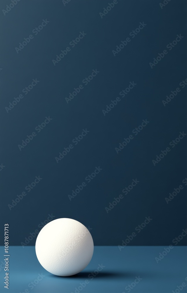 Simple white egg resting on blue surface against dark blue background in minimalistic style Simple white egg resting on blue surface against dark blue background in minimalistic style