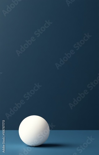 Simple white egg resting on blue surface against dark blue background in mini...