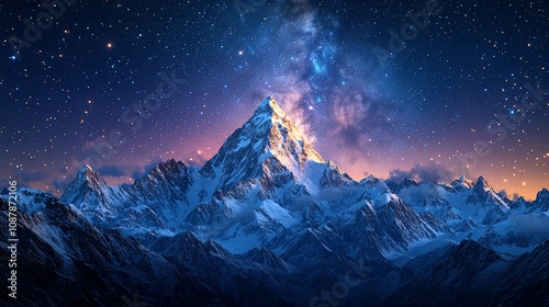 A majestic mountain landscape under a starry sky, evoking a sense of wonder.