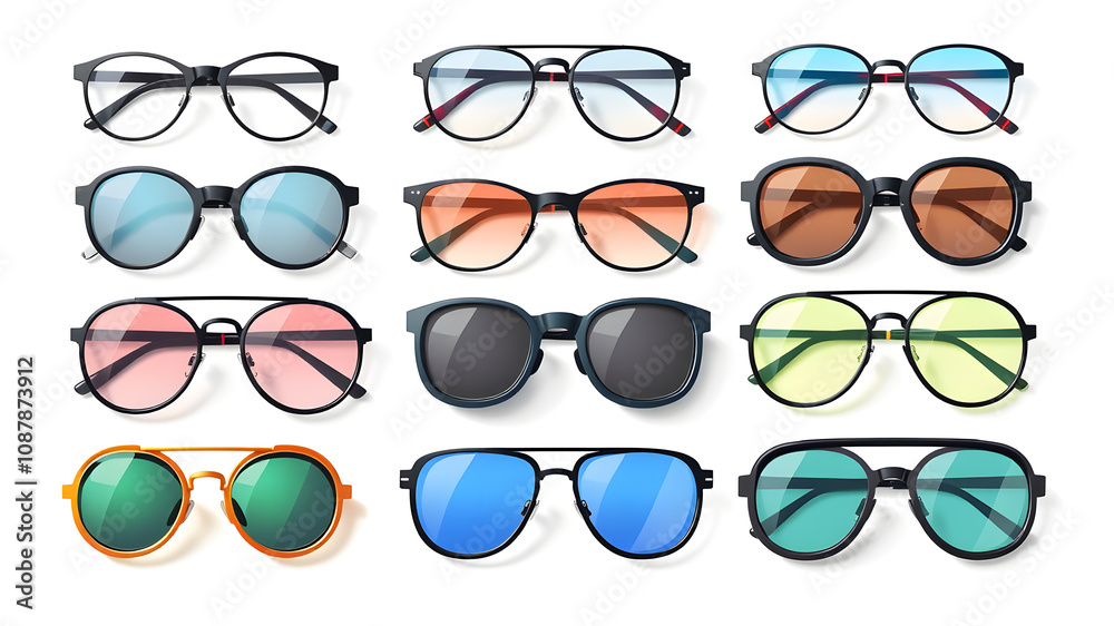 Set of vector glasses on white background, Generative AI Set of vector glasses on white background, Generative AI