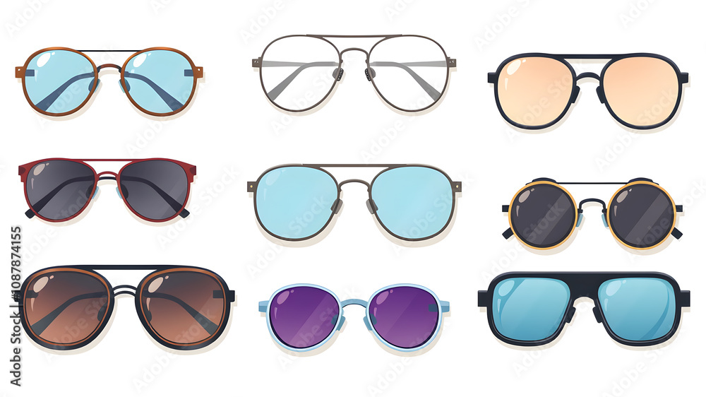 Set of vector glasses on white background, Generative AI Set of vector glasses on white background, Generative AI