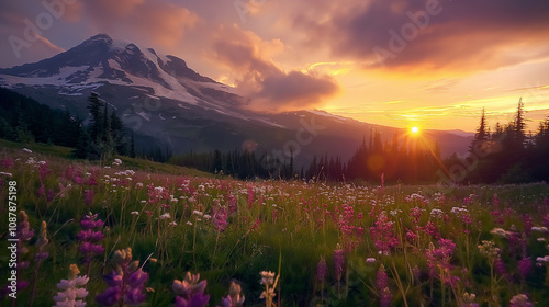 Mountain, rivers, beautiful flowers, ice, big trees, leaves, snow, beautiful scenario, valley, lake