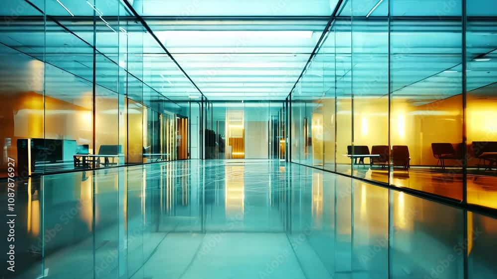 Blurry wideangle shot of futuristic corporate office with transparent walls where minimalist desks fade into the background using depthoffield blur 4K Video Blurry wideangle shot of futuristic corporate office with transparent walls where minimalist desks fade into the background using depthoffield blur 4K Video