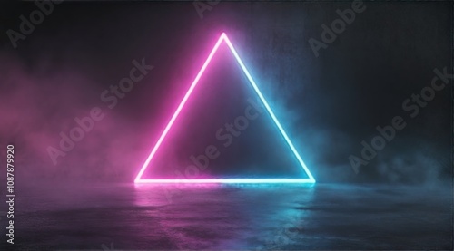 Neon triangle illuminated on a dark wall enhances modern space ambiance