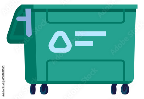 Street garbage container color icon. Green metal recycling can