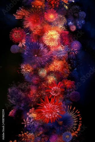 Colorful fireworks display lighting up the night sky during New Year celebration