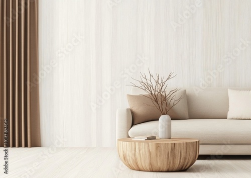 Modern living room design with neutral colors and minimalistic decor featurin...