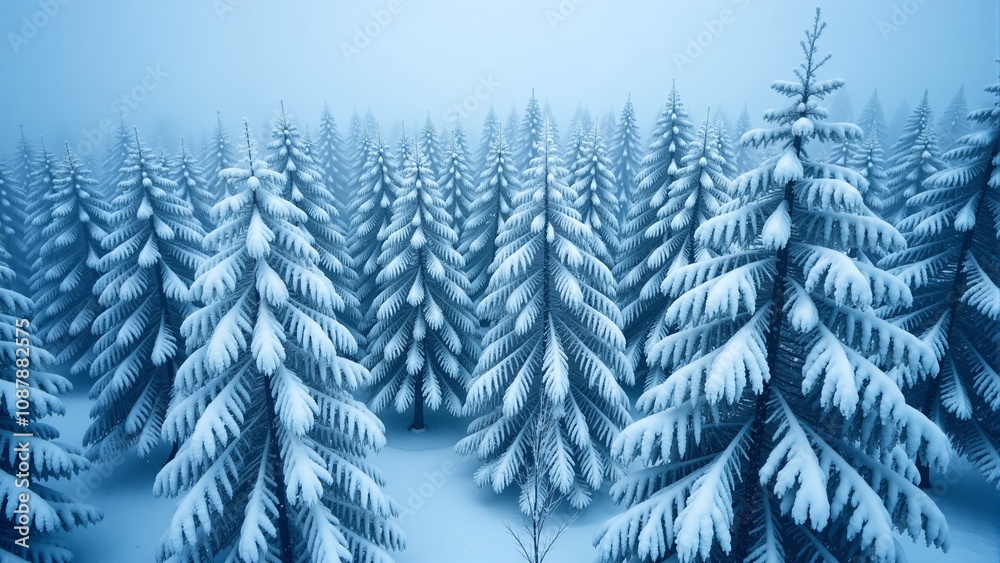Fototapeta premium A tranquil winter wonderland with snow-covered trees creating a serene landscape at dusk