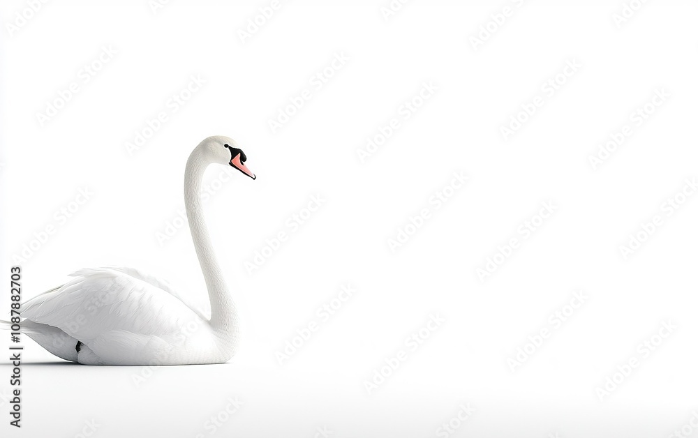 Fototapeta premium Elegant white swan resting in bright light by a serene waterbody during early morning hours