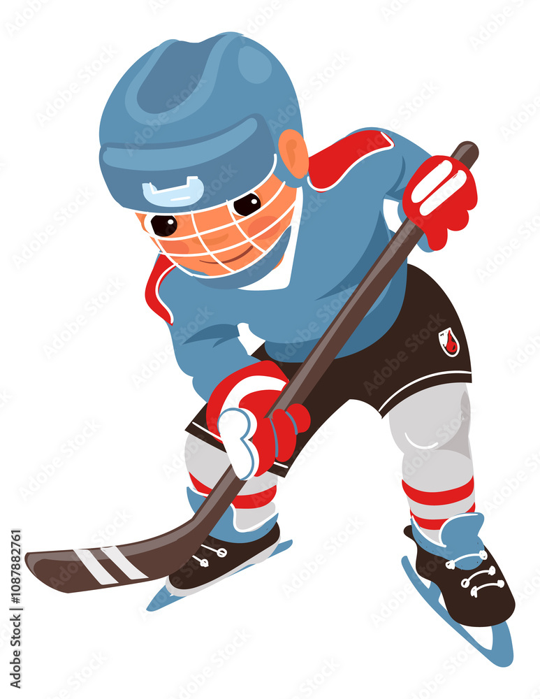 Fototapeta premium Hockey player cartoon character. Sport kid icon