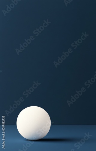 Simple white egg resting on blue surface against dark blue background in mini...