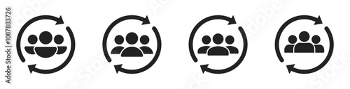 Synchronize user profile icon. Account with reload, refresh icons. Repeat customer vector symbols set