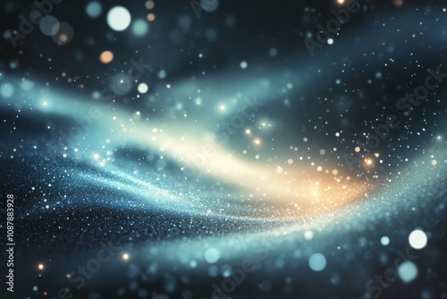 Colorful abstract waves with soft glows and sparkles create a dreamy atmosphere