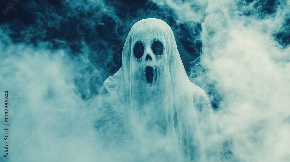 A ghostly figure emerges from a cloud of smoke, perfect for use in scenes about paranormal activity or mysterious settings